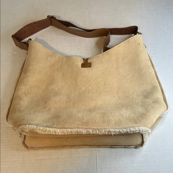 GAP VINTAGE SEUDE LEATHER FLEESE with MATCHING COIN PURSE  BEIGE  PURSE BAG TOTE - Picture 7 of 16